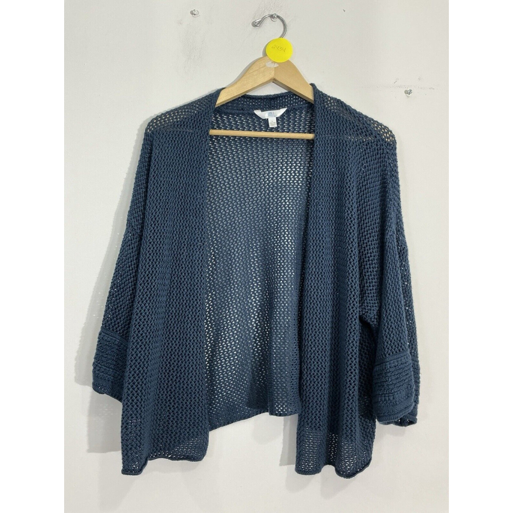 Womans Time & Tru Open Knit Open Front Short Sleeve Cropped Cardigan Large